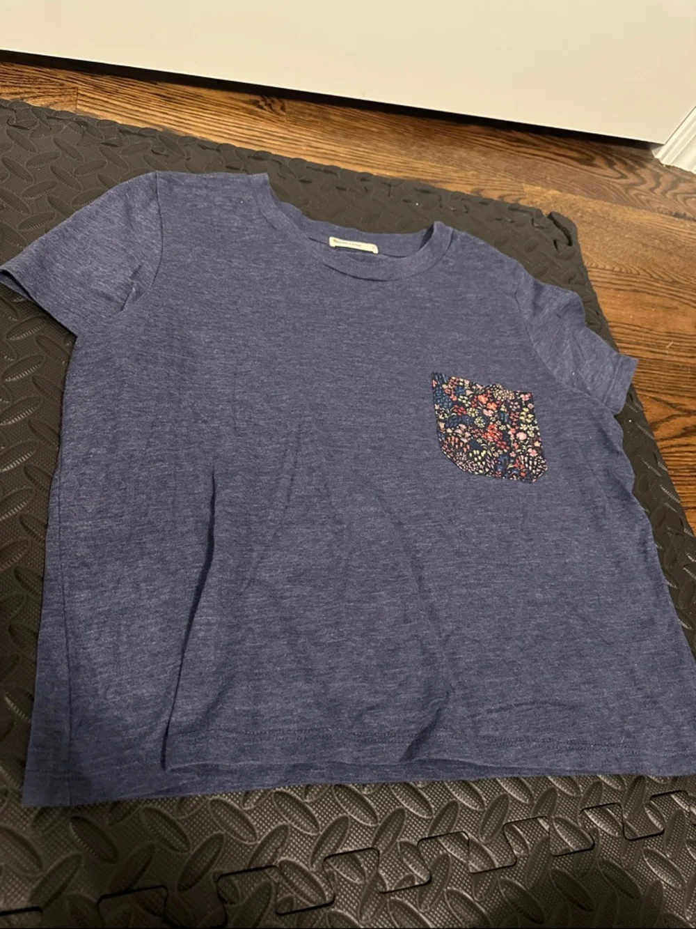Women’s  Blue Pocket Tee with Floral Print - Picture 2 of 3